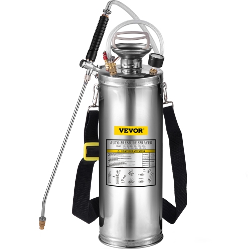 VEVOR 3 Gallon Stainless Steel Sprayer, 20" Wand & 3FT Reinforced Hose, Hand Pump Sprayer with Pressure Gauge, Safety Valve & Adjustable Nozzle,