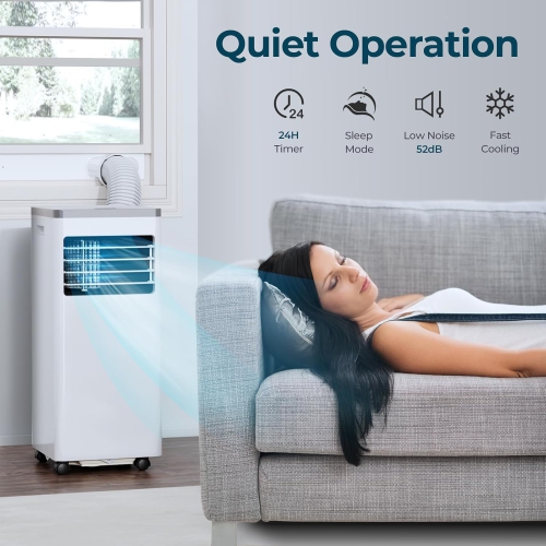 ZAFRO 8,000 BTU Portable Air Conditioner, Quiet 3 in 1 AC Unit with Fan & Dehumidifier,Cools up to 350 Sq.Ft,2 Fan Speeds,24Hrs Timer,Child