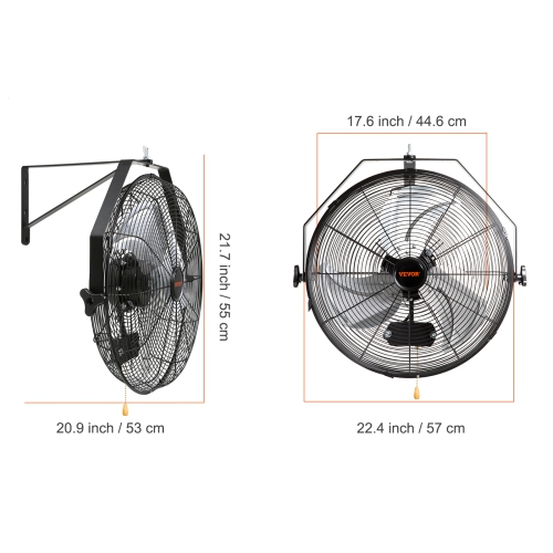 Ventilateur mural VEVOR de 18&nbsp;po, 3 vitesses haute vitesse max. 4150 pi3/min, ventilateur mural industriel oscillant étanche, commercial ou
