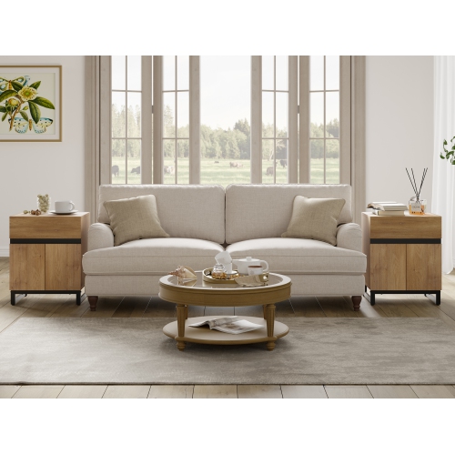 WAMPAT 2 Pack Modern End Table with 1 Drawer & 1 Storage Cabinet, Farmhouse Sofa Table with 2 Open Door, Wood Rustic Side End Table for Living Room,