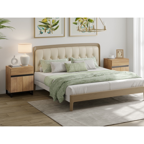 WAMPAT 2 Pack Modern End Table with 1 Drawer & 1 Storage Cabinet, Farmhouse Sofa Table with 2 Open Door, Wood Rustic Side End Table for Living Room,