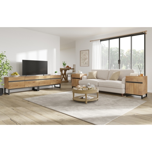 WAMPAT 2 Pack Modern End Table with 1 Drawer & 1 Storage Cabinet, Farmhouse Sofa Table with 2 Open Door, Wood Rustic Side End Table for Living Room,