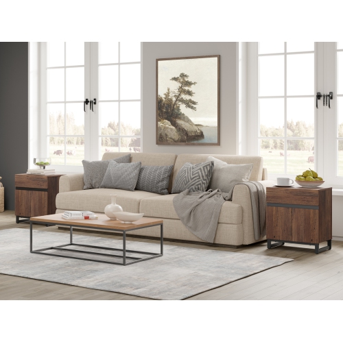 WAMPAT 2 Pack Modern End Table with 1 Drawer & 1 Storage Cabinet, Farmhouse Sofa Table with 2 Open Door, Wood Rustic Side End Table for Living Room,