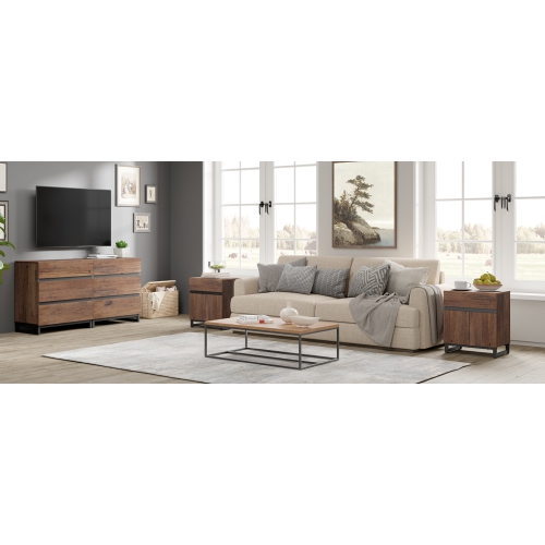 WAMPAT 2 Pack Modern End Table with 1 Drawer & 1 Storage Cabinet, Farmhouse Sofa Table with 2 Open Door, Wood Rustic Side End Table for Living Room,