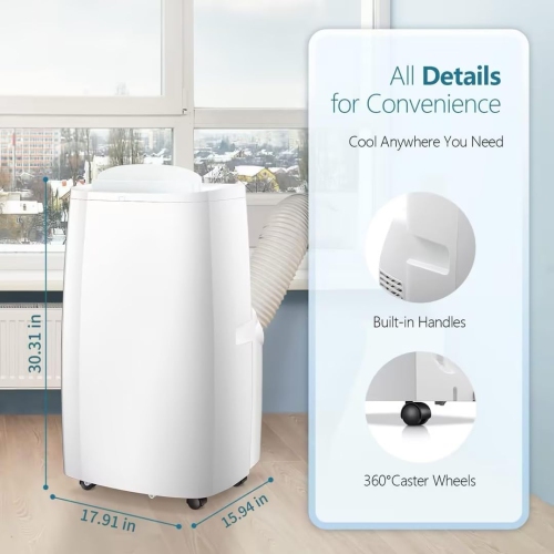 ZAFRO Portable Air Conditioners 14,000 BTU,Cooling, Dehumidifier & Fan 3-in-1,Air Conditioner Portable with Remote Control, Quiet AC Unit Cools Rooms