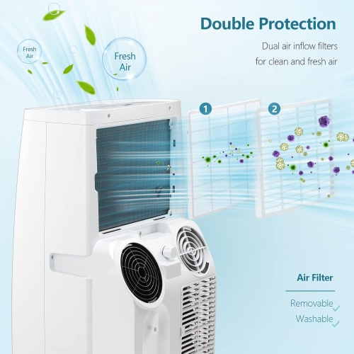 ZAFRO Portable Air Conditioners 14,000 BTU,Cooling, Dehumidifier & Fan 3-in-1,Air Conditioner Portable with Remote Control, Quiet AC Unit Cools Rooms