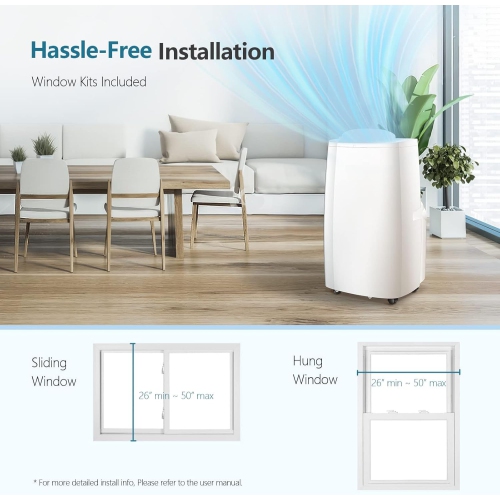 ZAFRO Portable Air Conditioners 14,000 BTU,Cooling, Dehumidifier & Fan 3-in-1,Air Conditioner Portable with Remote Control, Quiet AC Unit Cools Rooms