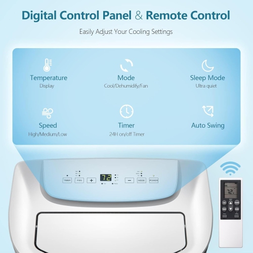 ZAFRO Portable Air Conditioners 14,000 BTU,Cooling, Dehumidifier & Fan 3-in-1,Air Conditioner Portable with Remote Control, Quiet AC Unit Cools Rooms