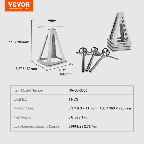 VEVOR 4 Pack RV Stabilizer Jacks, Aluminum RV Leveling Jacks, RV Stack Jacks for Travel Trailer Camper, Single Screw Jack Support up to 6000 Lbs,