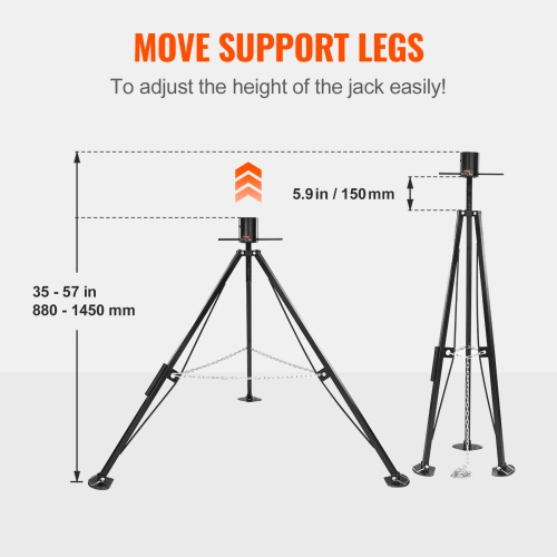VEVOR 5th Wheel Tripod Stabilizer, 5000 LBS Load Capacity Tripod Fifth Wheel Stabilizer, 35"-57" Adjustable Height RV Gooseneck Stabilizer, Tripod