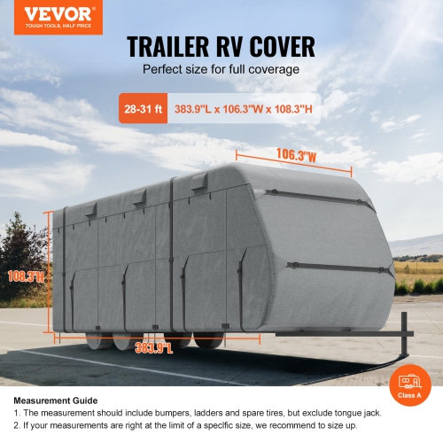 VEVOR 28-31 ft Travel Trailer Cover, Class A RV Cover, Top 300D Oxford Fabric Camper Cover, Waterproof, Windproof and Rip-Stop, with Storage Bag,