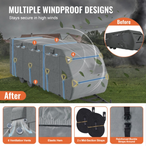 VEVOR 28-31 ft Travel Trailer Cover, Class A RV Cover, Top 300D Oxford Fabric Camper Cover, Waterproof, Windproof and Rip-Stop, with Storage Bag,