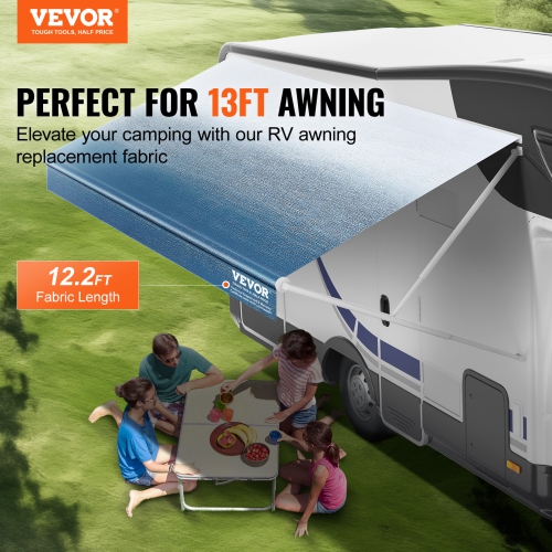 VEVOR RV Awning Fabric Replacement, 12'2" Fabric Length for 13' Awning, Heavy Duty 3-Ply 16oz PVC Camper Awning Fabric, Waterproof & UV Protection