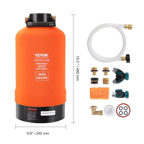 VEVOR 16,000 Grain RV Water Softener, Portable Water Softener, with 3/4" Brass Fittings and 42" Hose, Soften Hard Water Filter System for RVs,