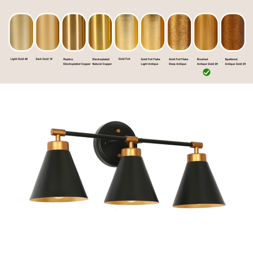 Uolfin 22.4-in 3 -Light Matte Black with Metal Cone Shade Modern/contemporary Bathroom Vanity light Powder Room Light Fixture