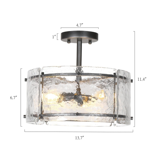 Modern Industrial 1-Light Spattered Rust Kitchen Semi-Flush Mount with Textured Glass Shade