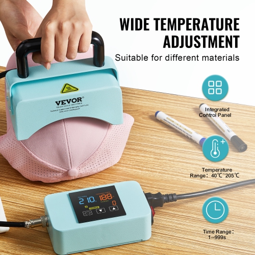 VEVOR 5.9x3.15 inchHat Press Machine, Mini Hat Heat Press with Integrated Control Panel, Cap Heat Press Machine,Curved Heating Plate, Safety Base,