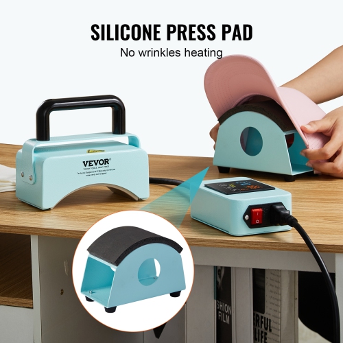VEVOR 5.9x3.15 inchHat Press Machine, Mini Hat Heat Press with Integrated Control Panel, Cap Heat Press Machine,Curved Heating Plate, Safety Base,