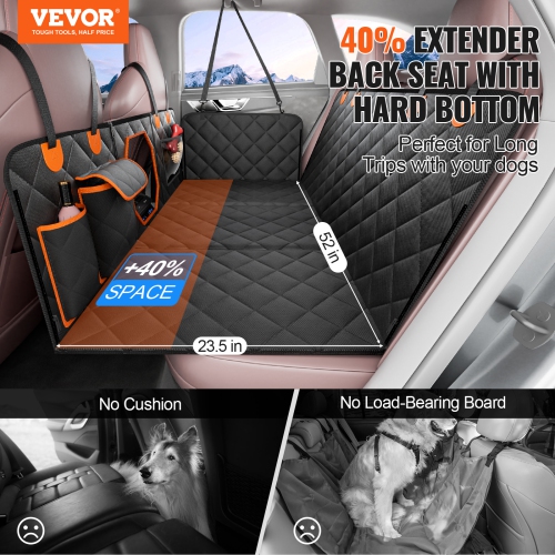 VEVOR 52 x 23.5in Dog Car Seat Cover for Back Seat, Waterproof, 600D Heavy Duty Pet Car Seat Protectors with Mesh Window Storage Pocket, Scratchproof
