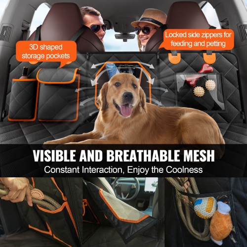 VEVOR 52 x 23.5in Dog Car Seat Cover for Back Seat, Waterproof, 600D Heavy Duty Pet Car Seat Protectors with Mesh Window Storage Pocket, Scratchproof