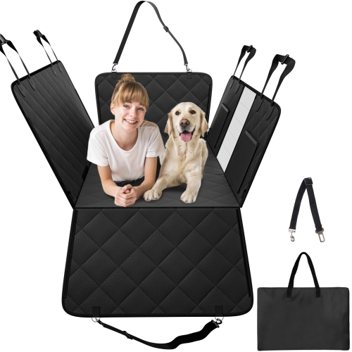 VEVOR 53"x24.8" Back Seat Extender for Dogs,Dog Hammock for Car Back seat, with Hard Bottom Dog Car Seat Bed,Supports 350lb with Mesh Window Storage