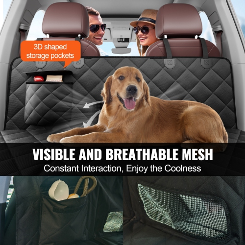 VEVOR 54 x 26.5in Dog Car Seat Cover for Back Seat, Waterproof 600D Heavy Duty Pet Car Seat Protectors with Mesh Window Storage Pocket, Scratchproof