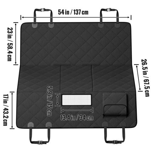 VEVOR 54 x 26.5in Dog Car Seat Cover for Back Seat, Waterproof 600D Heavy Duty Pet Car Seat Protectors with Mesh Window Storage Pocket, Scratchproof