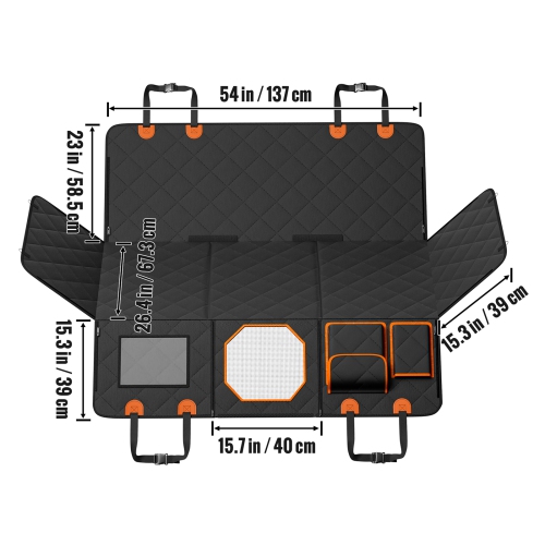 VEVOR 54 x 26.5in Dog Car Seat Cover for Back Seat, 100% Waterproof, 600D Heavy Duty Backseat Pet Car Hammock Extender with Storage Pocket,