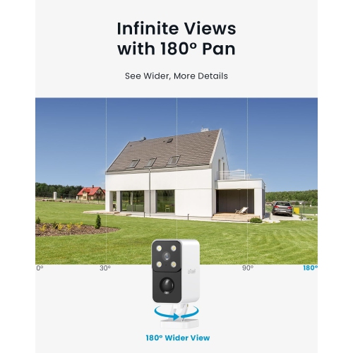 ieGeek Wireless Outdoor Security Camera 180° Pan Rotating, 2.4G WiFi Battery-Powered with 2K Colour Night Vision, Smart AI Detection, IP65 for