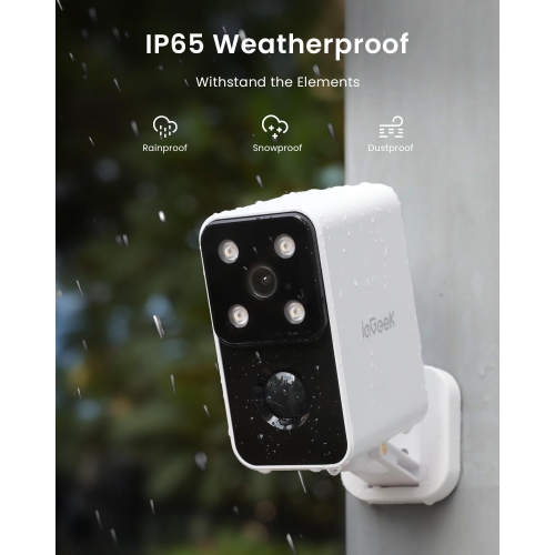 ieGeek Wireless Outdoor Security Camera 180° Pan Rotating, 2.4G WiFi Battery-Powered with 2K Colour Night Vision, Smart AI Detection, IP65 for