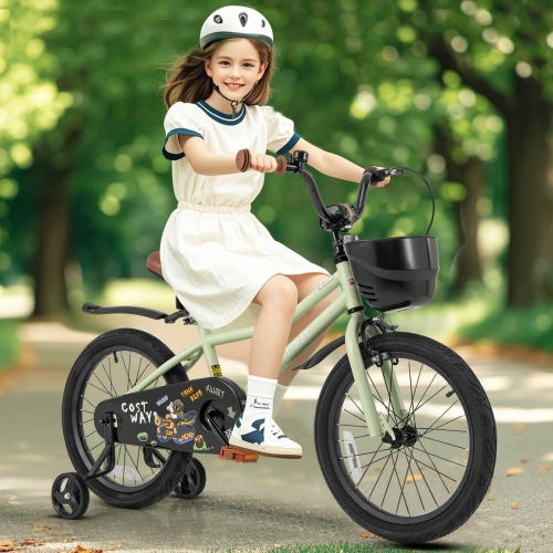 Vélo pour enfants de 12, 14, 16 et 18&nbsp;po de Costway, guidon réglable et siège, frein à main vert/rose