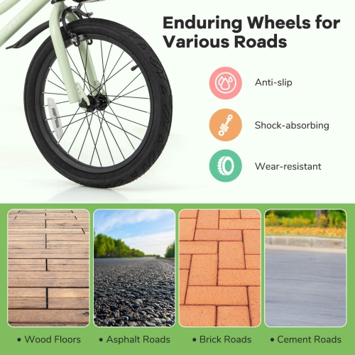 Vélo pour enfants de 12, 14, 16 et 18&nbsp;po de Costway, guidon réglable et siège, frein à main vert/rose