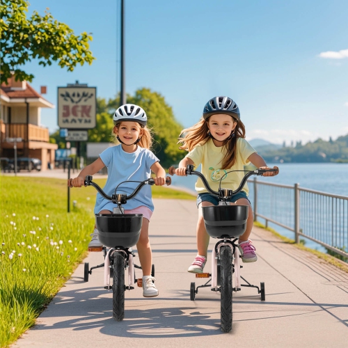 Vélo pour enfants de 12, 14, 16 et 18 po de Costway, guidon réglable et siège, frein à main vert/rose
