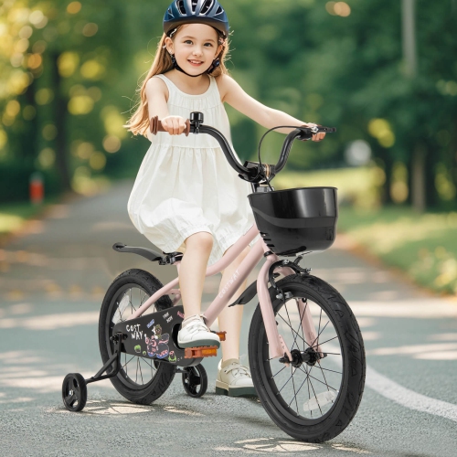Vélo pour enfants de 12, 14, 16 et 18 po de Costway, guidon réglable et siège, frein à main vert/rose
