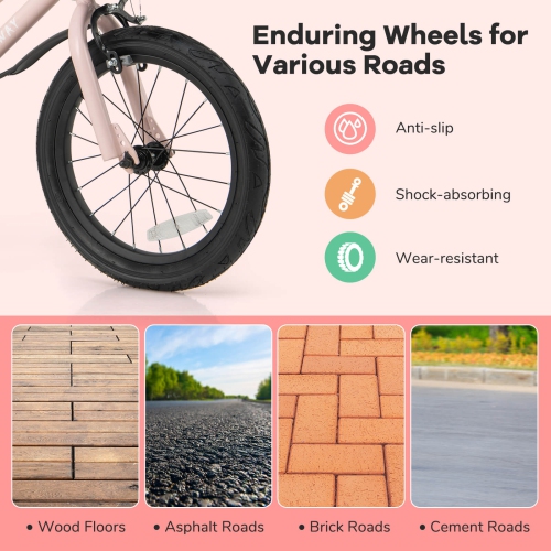 Vélo pour enfants de 12, 14, 16 et 18 po de Costway, guidon réglable et siège, frein à main vert/rose