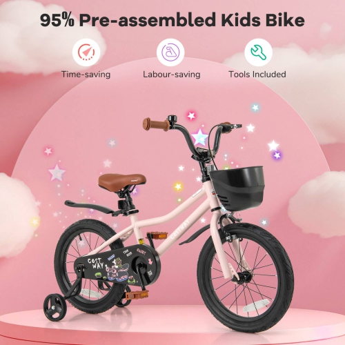 Vélo pour enfants de 12, 14, 16 et 18 po de Costway, guidon réglable et siège, frein à main vert/rose