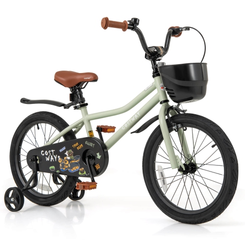 Vélo pour enfants de 12, 14, 16 et 18&nbsp;po de Costway, guidon réglable et siège, frein à main vert/rose