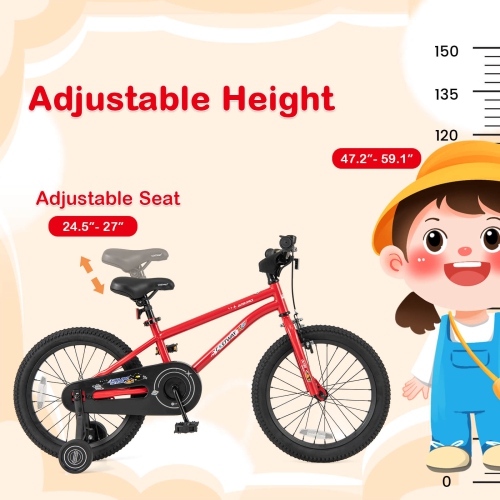 Costway 18-Inch Kid's Bike for 4-8 Years Old with Adjustable Saddle & Anti-slip Handlebar Red