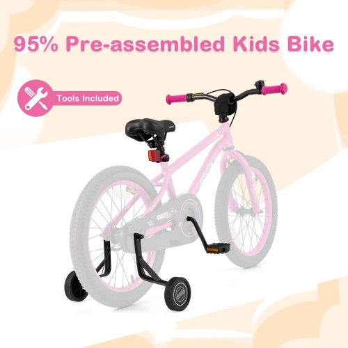 Costway 18-Inch Kid's Bike for 4-8 Years Old with Adjustable Saddle & Anti-slip Handlebar Pink