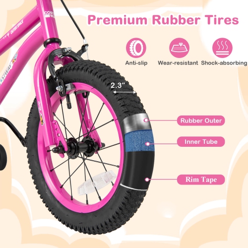 Costway 18-Inch Kid's Bike for 4-8 Years Old with Adjustable Saddle & Anti-slip Handlebar Pink