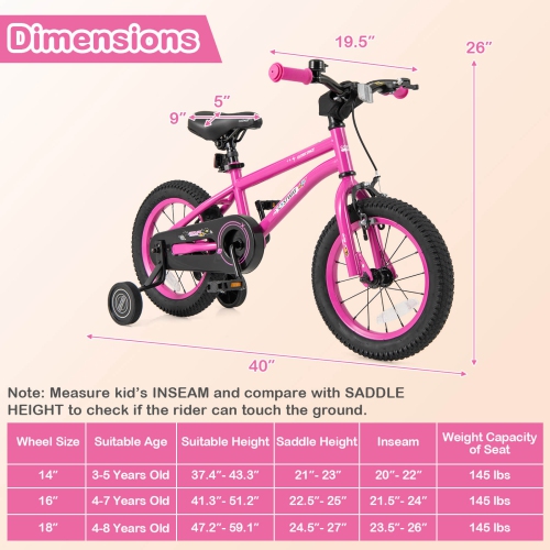 Costway 14-Inch Kid's Bike for 3-5 Years Old with Adjustable Saddle & Anti-slip Handlebar