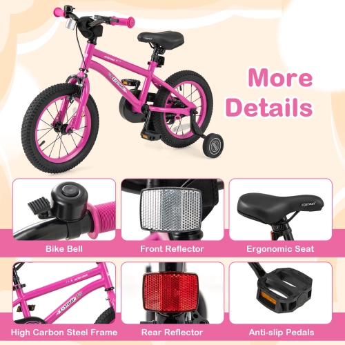 Costway 14-Inch Kid's Bike for 3-5 Years Old with Adjustable Saddle & Anti-slip Handlebar