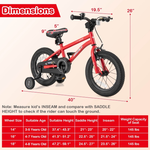 Costway 14-Inch Kid's Bike for 3-5 Years Old with Adjustable Saddle & Anti-slip Handlebar