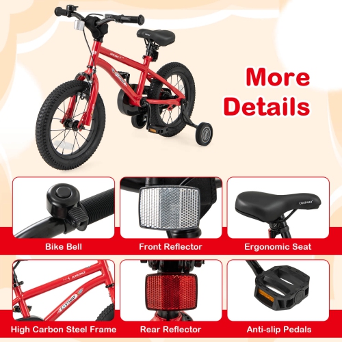 Costway 14-Inch Kid's Bike for 3-5 Years Old with Adjustable Saddle & Anti-slip Handlebar