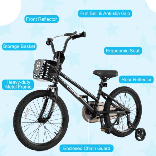 Costway 16" Kid's Bike with Training Wheels Adjustable Handlebar & Seat Handbrake Black