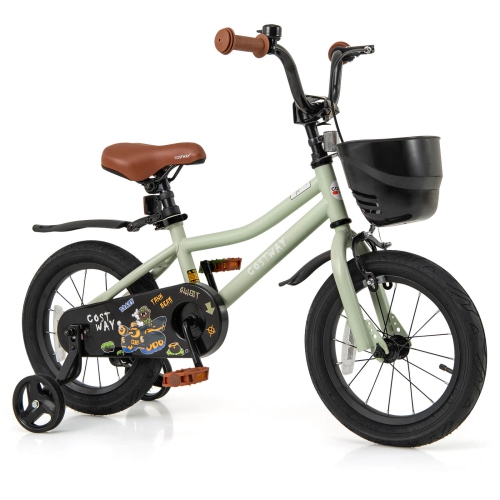 Vélo pour enfants de 12, 14, 16 et 18&nbsp;po de Costway, guidon réglable et siège, frein à main vert/rose