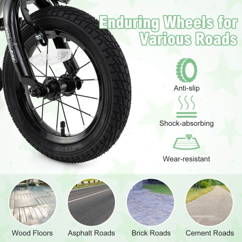 Vélo pour enfants de Costway avec roues stabilisatrices, guidon réglable et siège, frein à main noir/rose/argenté