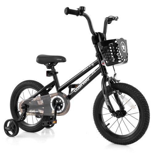 Vélo pour enfants de Costway avec roues stabilisatrices, guidon réglable et siège, frein à main noir/rose/argenté