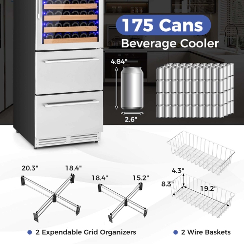 Costway 24 Inch Wine and Beverage Refrigerator with Independent Temperature Control