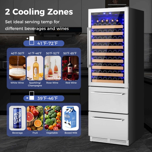 Costway 24 Inch Wine and Beverage Refrigerator with Independent Temperature Control